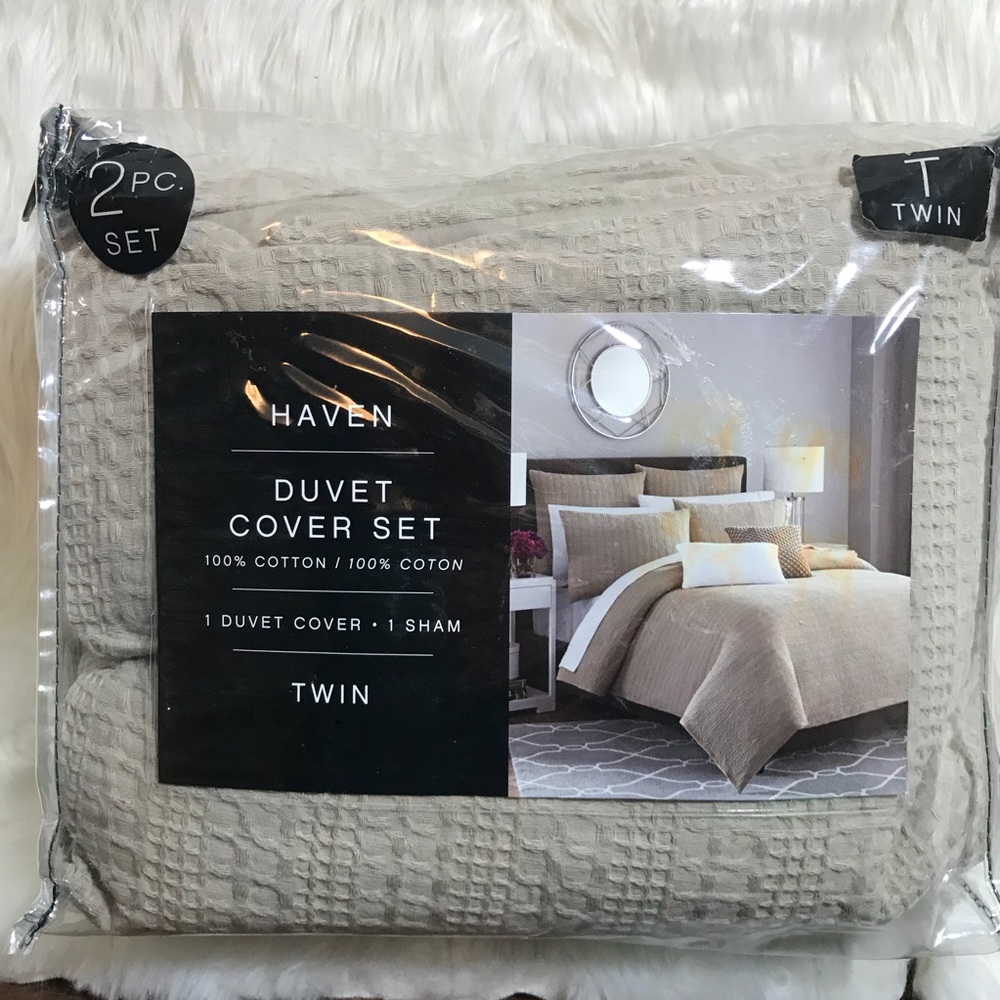 Haven Twin Duvet Cover Set Khaki 100% Cotton New